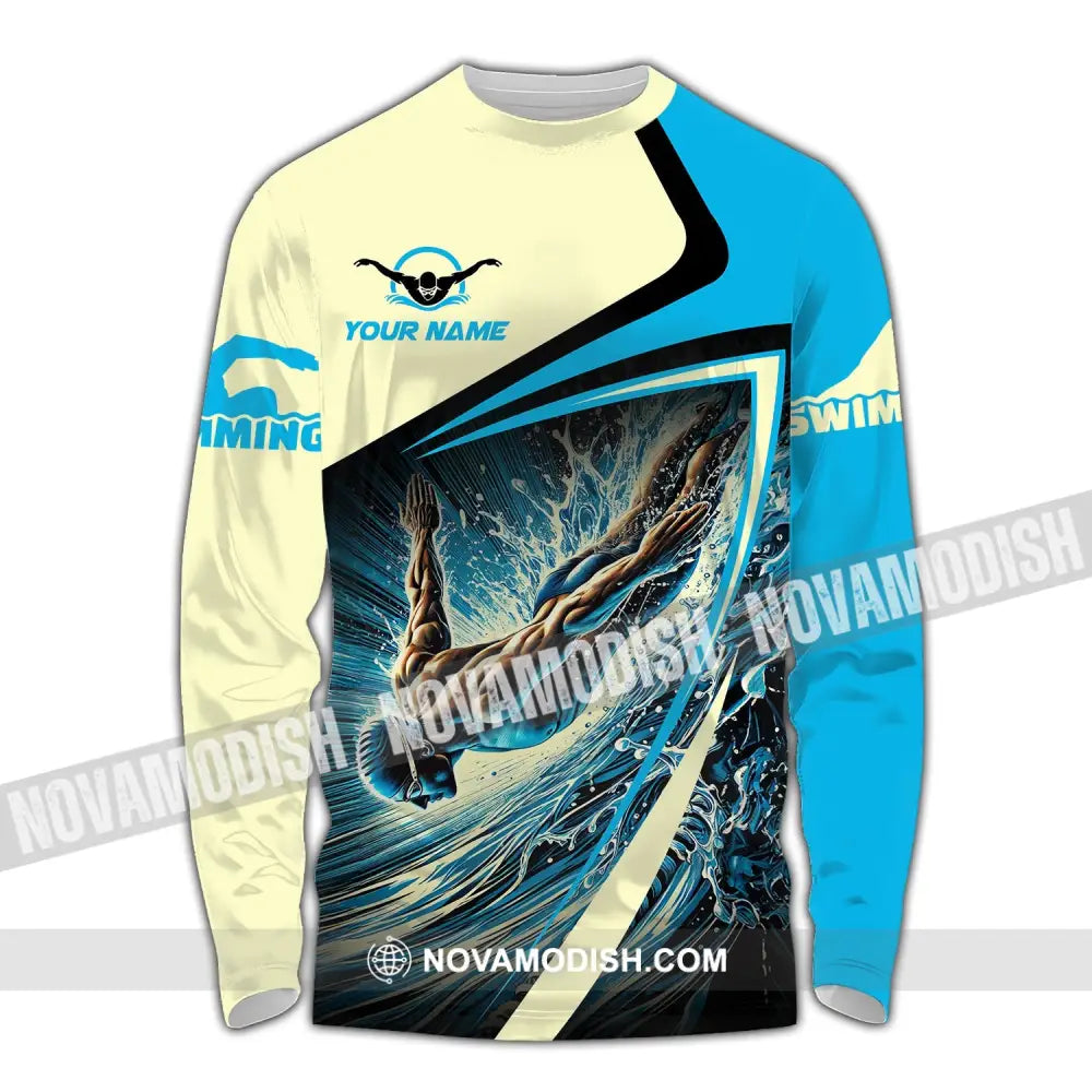 Unisex Shirt Custom Name Swimming T-Shirt For Club Gift Swimmers Long Sleeve / S T-Shirt