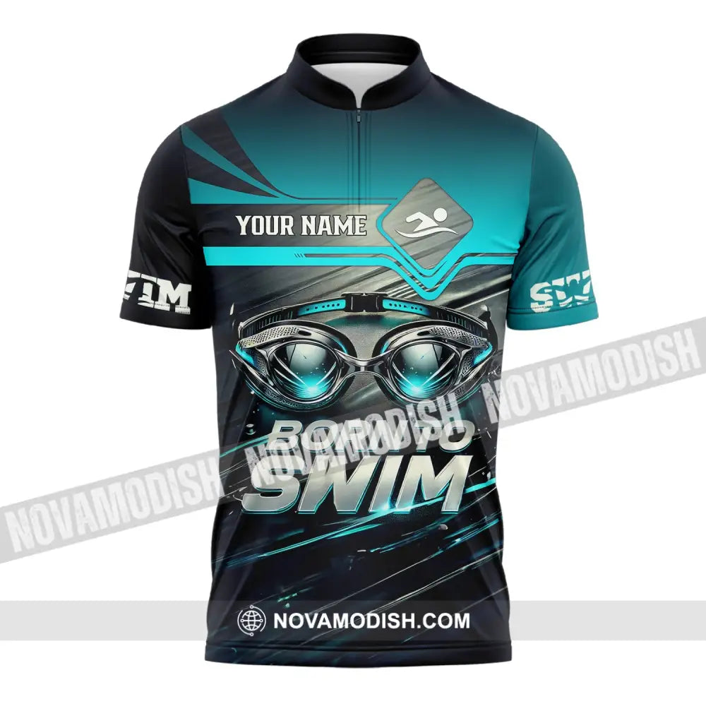 Unisex Shirt Custom Name Swimming T-Shirt For Club Gift Swimmers Zipper Polo / S T-Shirt