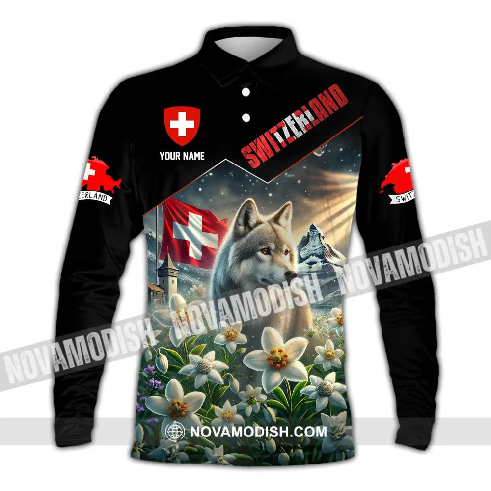 Unisex Shirt Custom Name Switzerland Polo Long Sleeve Gift / S T-Shirt