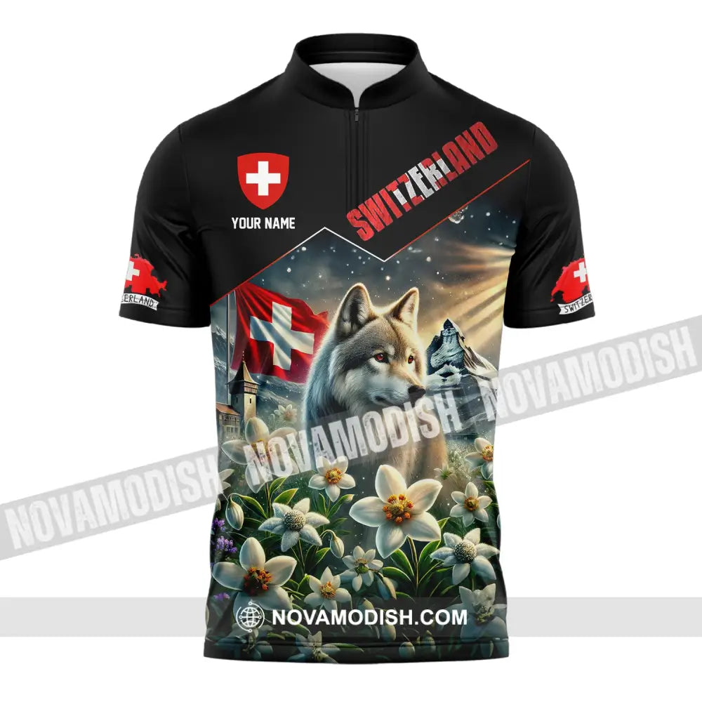 Unisex Shirt Custom Name Switzerland Polo Long Sleeve Gift Zipper / S T-Shirt