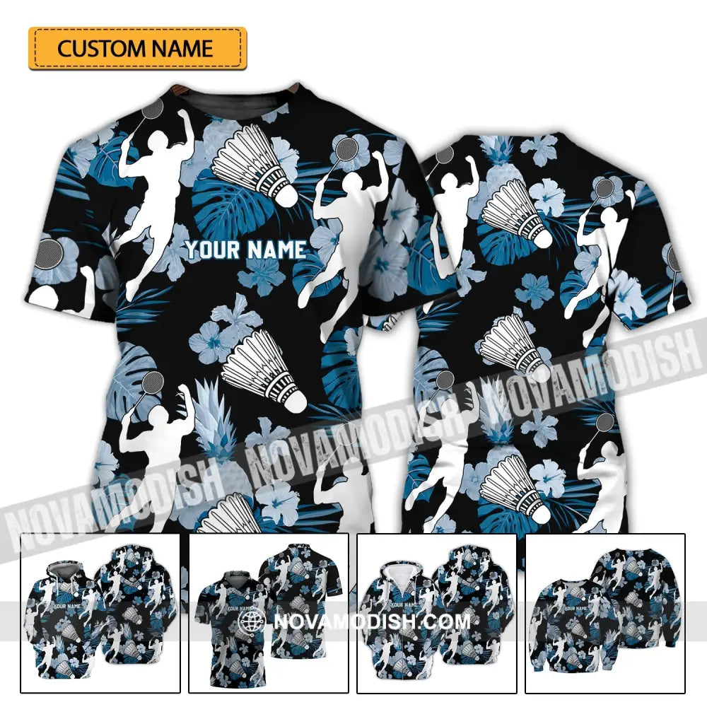 Unisex Shirt - Custom Name T-Shirt - Badminton Tropical Design Clothing T-shirt