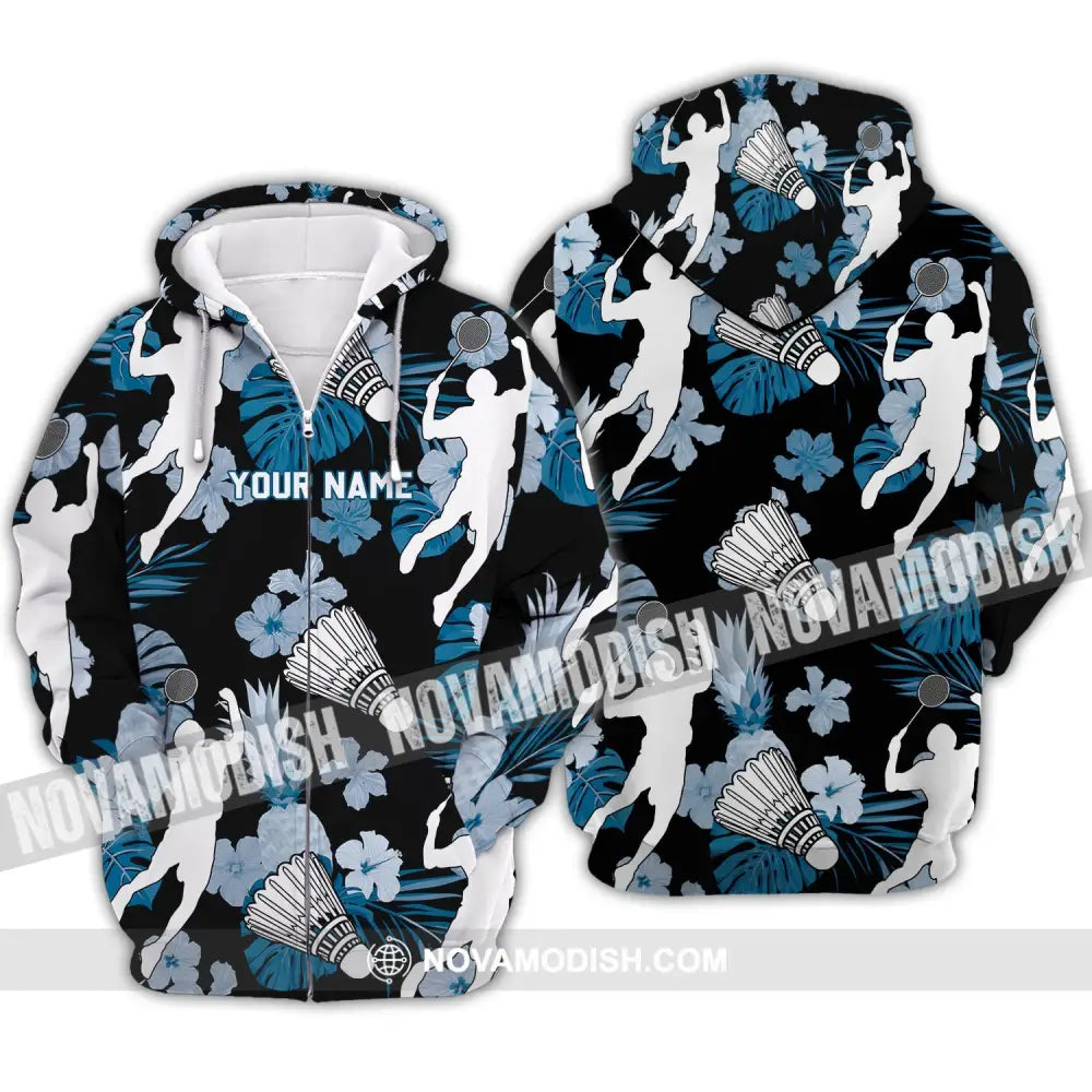 Unisex Shirt - Custom Name T-Shirt - Badminton Tropical Design Clothing Zipper Hoodie / S T-shirt