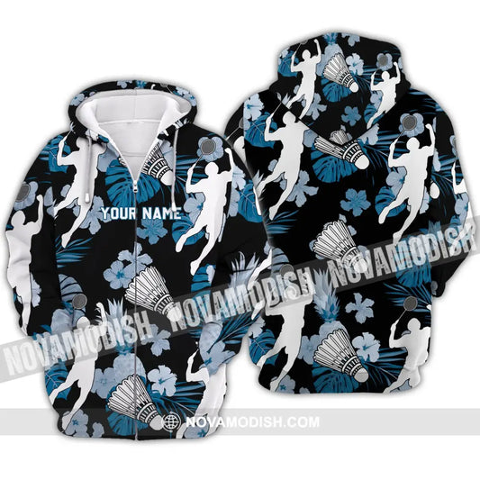 Unisex Shirt - Custom Name T-Shirt - Badminton Tropical Design Clothing Zipper Hoodie / S T-shirt