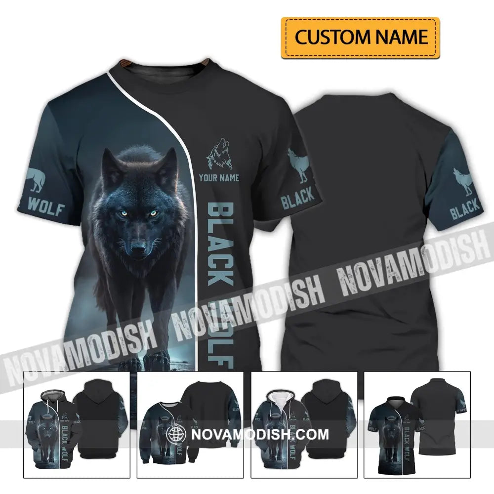 Unisex Shirt - Custom Name T-Shirt Black Wolf T-shirt
