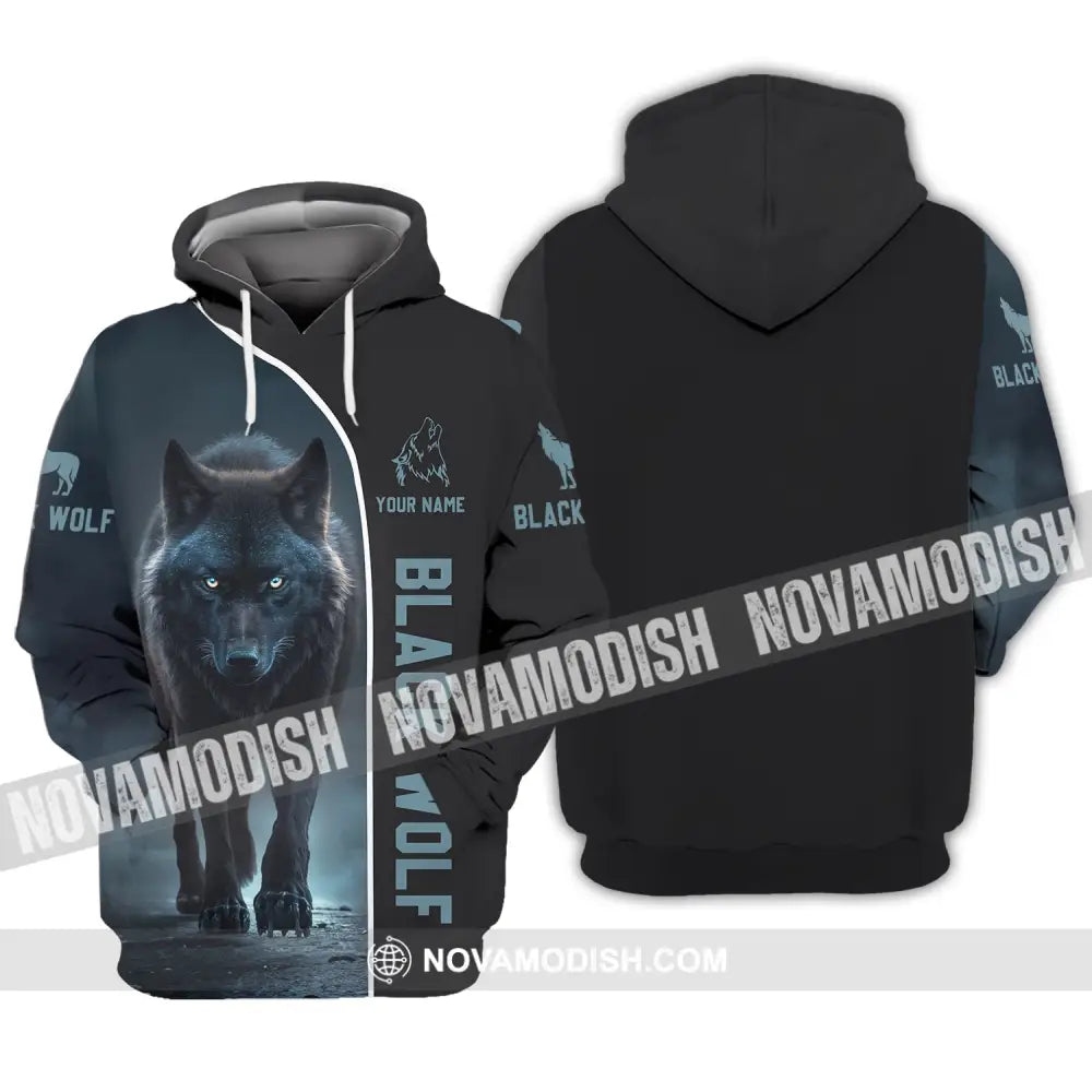 Unisex Shirt - Custom Name T-Shirt Black Wolf Hoodie / S T-shirt