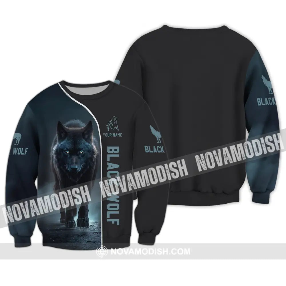 Unisex Shirt - Custom Name T-Shirt Black Wolf Long Sleeve / S T-shirt
