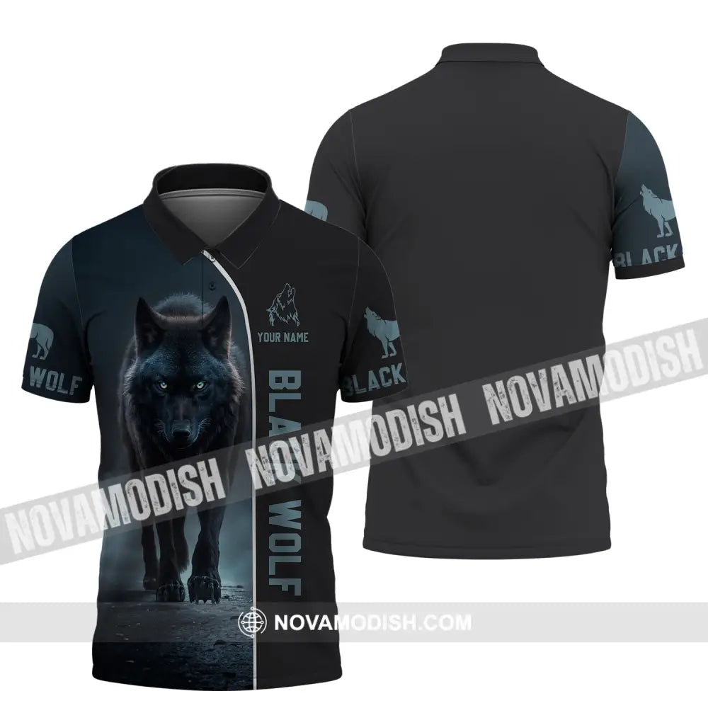 Unisex Shirt - Custom Name T-Shirt Black Wolf Polo Shirt / S T-shirt