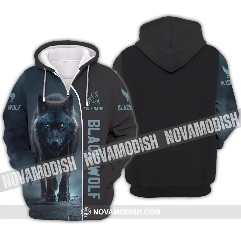 Unisex Shirt - Custom Name T-Shirt Black Wolf Zipper Hoodie / S T-shirt