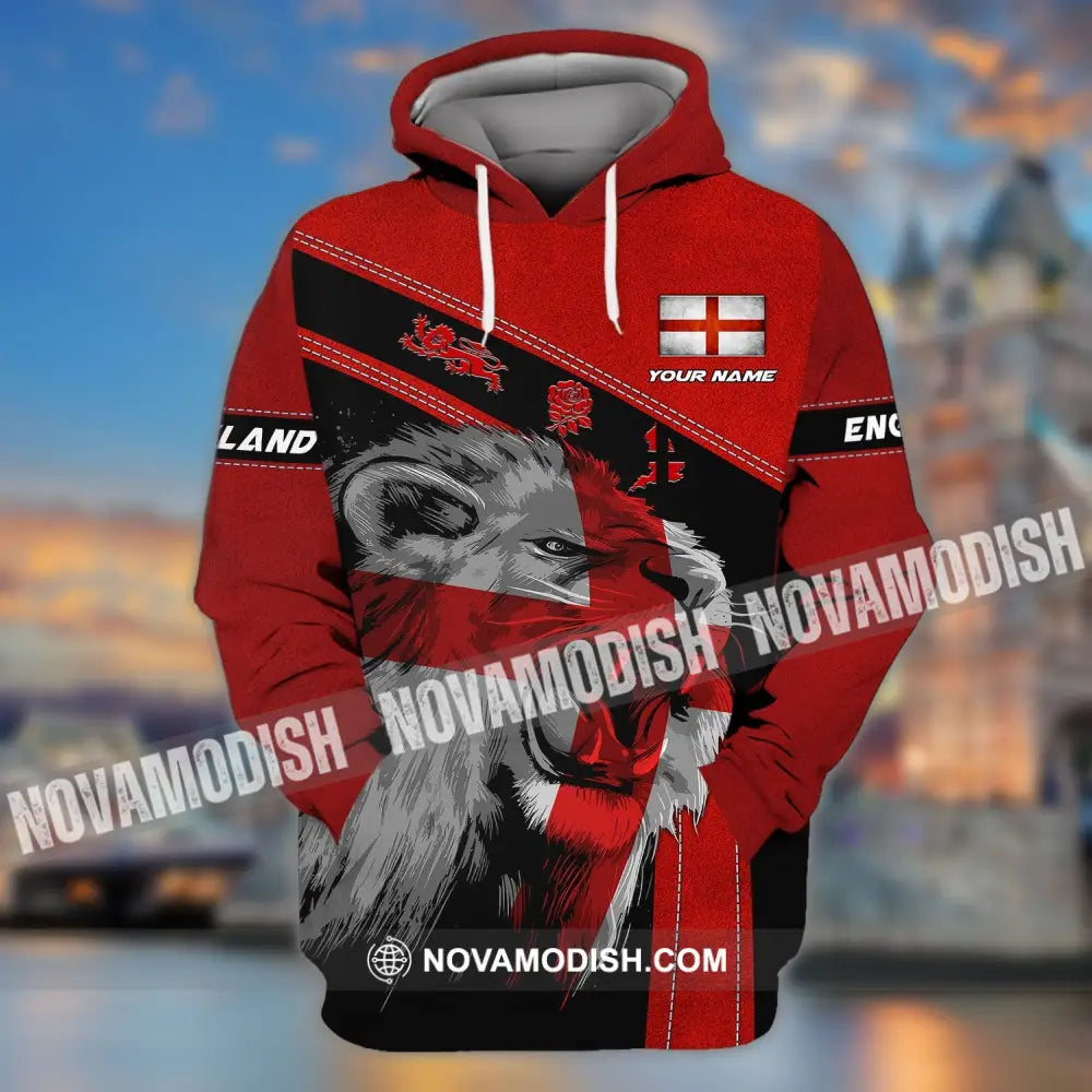 Unisex Shirt - Custom Name T-Shirt England Red Lion And Roses Hoodie / S T-shirt