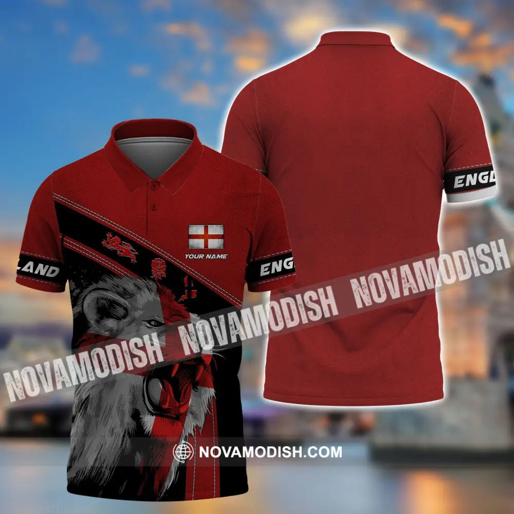 Unisex Shirt - Custom Name T-Shirt England Red Lion And Roses Polo Shirt / S T-shirt