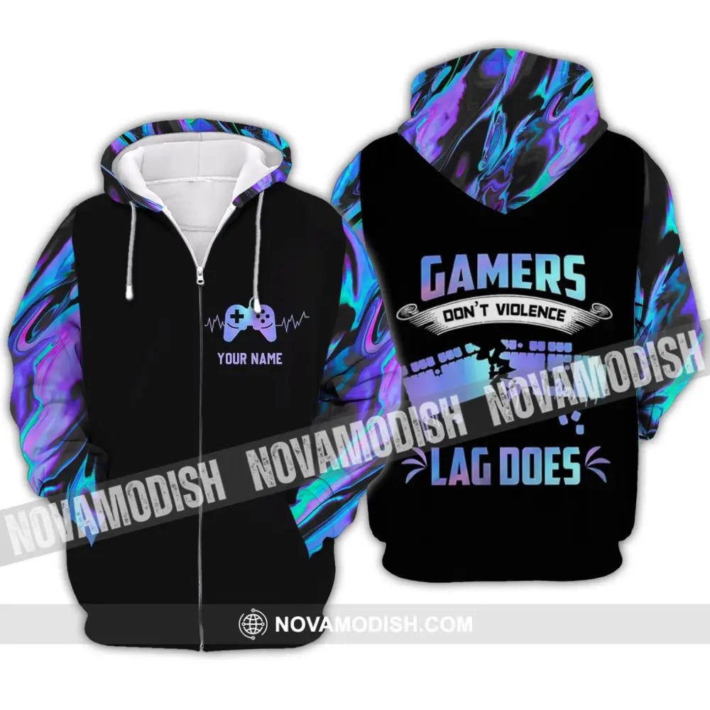 Unisex Shirt - Custom Name T-Shirt Gamers Don’t Violence Lag Does Zipper Hoodie / S T-shirt