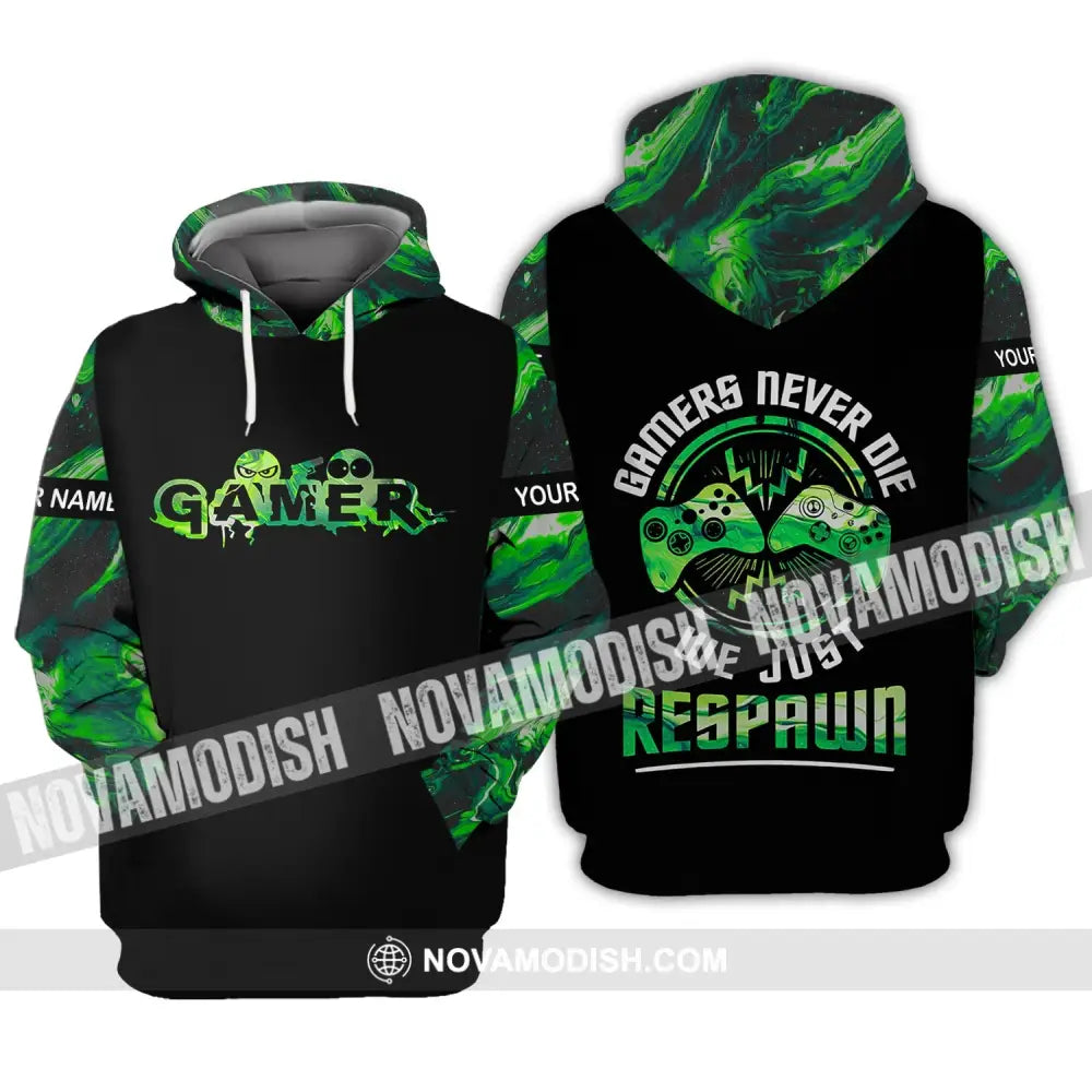 Unisex Shirt - Custom Name T-Shirt Gamers Never Die We Just Respawn Hoodie / S T-shirt