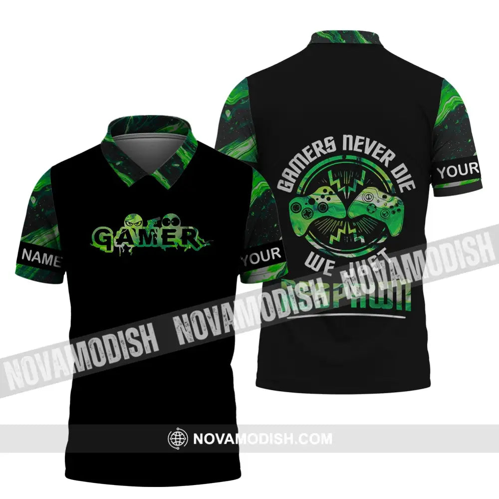 Unisex Shirt - Custom Name T-Shirt Gamers Never Die We Just Respawn Polo Shirt / S T-shirt