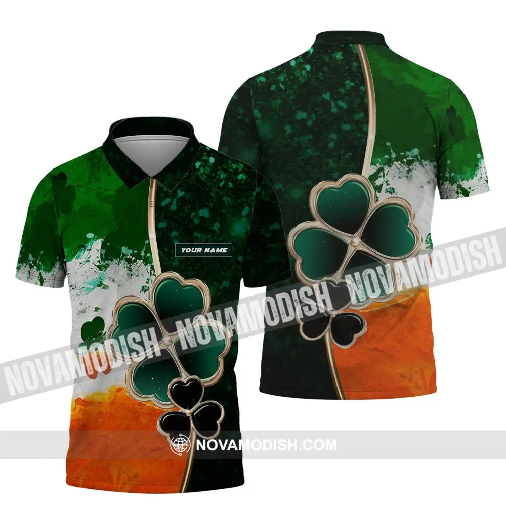 Unisex Shirt - Custom Name T-Shirt - Green And Orange Clover Shirt For Saint Patrick’s Day Polo Shirt / S T-shirt