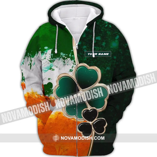 Unisex Shirt - Custom Name T-Shirt - Green And Orange Clover Shirt For Saint Patrick’s Day Zipper Hoodie / S T-shirt