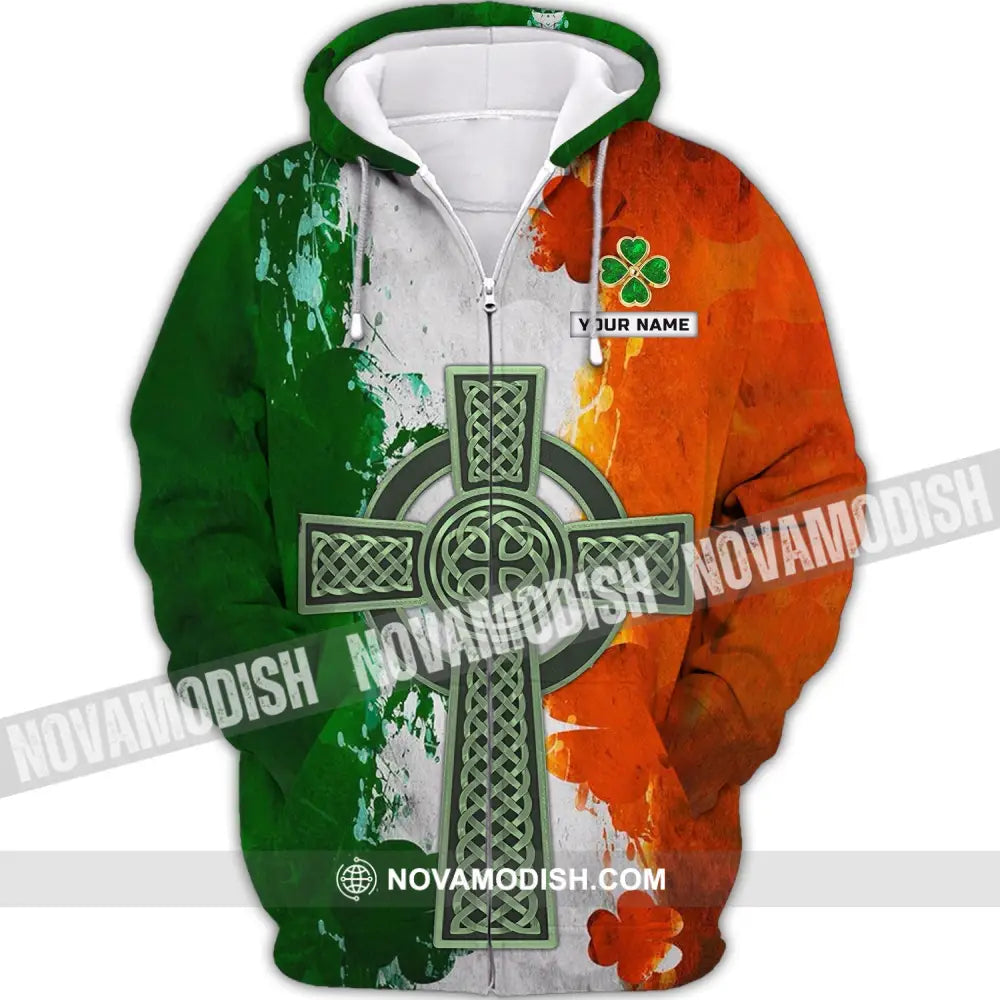 Unisex Shirt - Custom Name T-Shirt - Happy ST. Patrick’s Day Clothing Clover Shirt Zipper Hoodie / S T-shirt