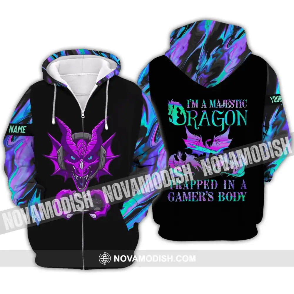 Unisex Shirt - Custom Name T-Shirt I Am A Majestic Dragon Zipper Hoodie / S T-shirt