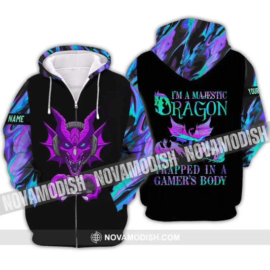 Unisex Shirt - Custom Name T-Shirt I Am A Majestic Dragon Zipper Hoodie / S T-shirt