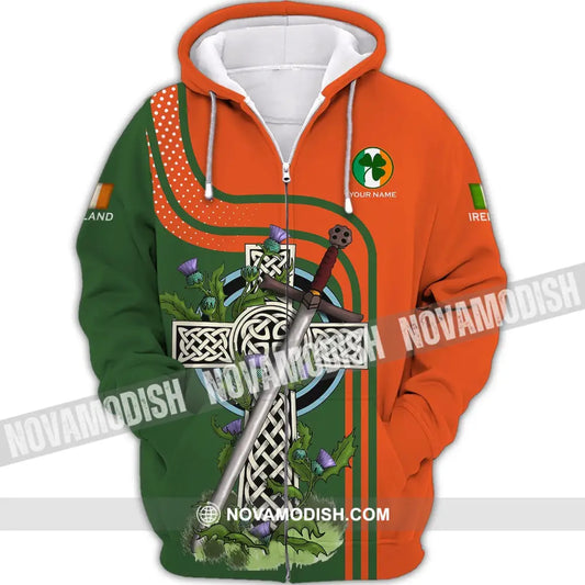 Unisex Shirt - Custom Name T-Shirt - Ireland Happy Saint Patrick’s Day Zipper Hoodie / S T-shirt