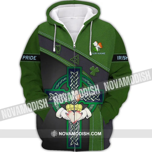 Unisex Shirt - Custom Name T-Shirt - Irish Pride Happy Saint Patrick’s Day Zipper Hoodie / S T-shirt