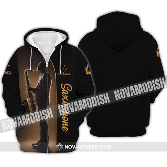 Unisex Shirt - Custom Name T-Shirt Jazz Saxophone Player Shirt Zipper Hoodie / S T-shirt