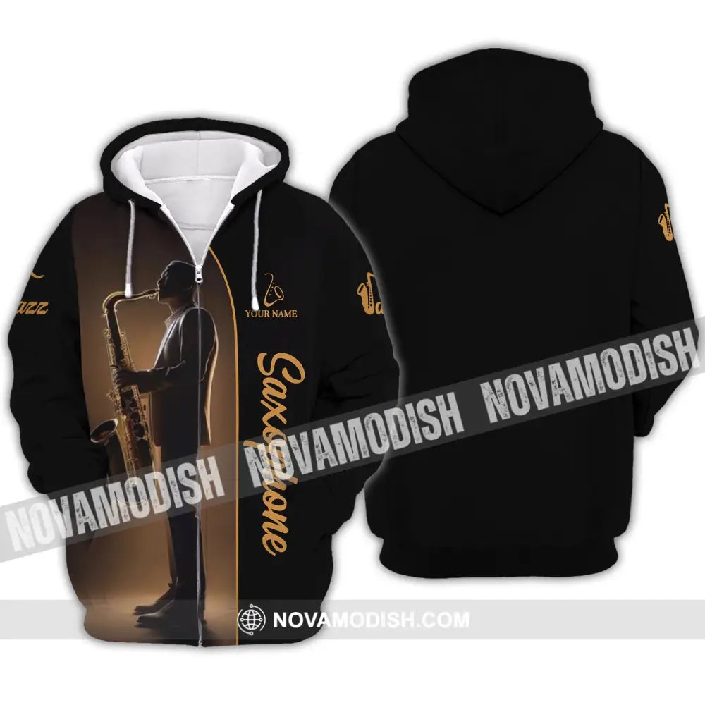 Unisex Shirt - Custom Name T-Shirt Jazz Saxophone Player Shirt Zipper Hoodie / S T-shirt