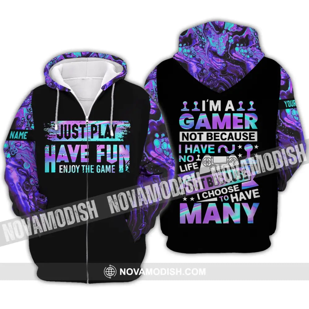 Unisex Shirt - Custom Name T-Shirt Just Play Have Fun Enjoy The Game Zipper Hoodie / S T-shirt