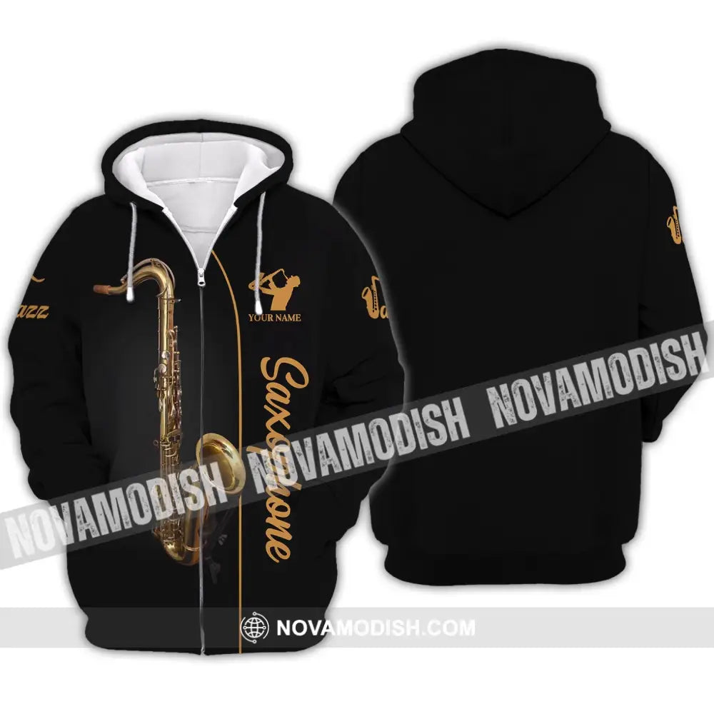 Unisex Shirt - Custom Name T-Shirt - Love Jazz Music - Saxophone Lover Shirt Zipper Hoodie / S T-shirt