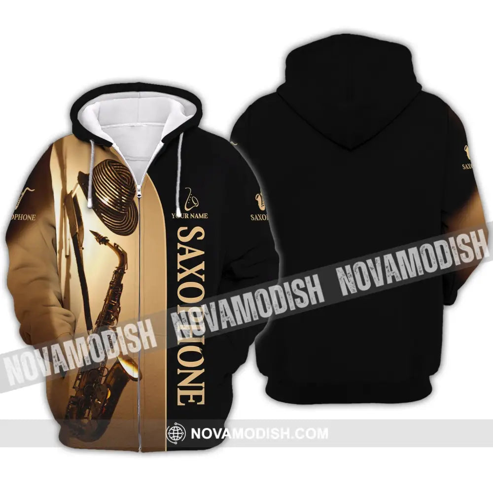 Unisex Shirt - Custom Name T-Shirt - Love Saxophone - Saxophone Player Shirt Zipper Hoodie / S T-shirt