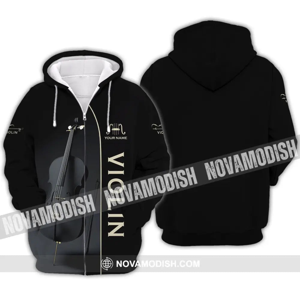 Unisex Shirt - Custom Name T-Shirt - Love Violin - Violin Lover Shirt Zipper Hoodie / S T-shirt