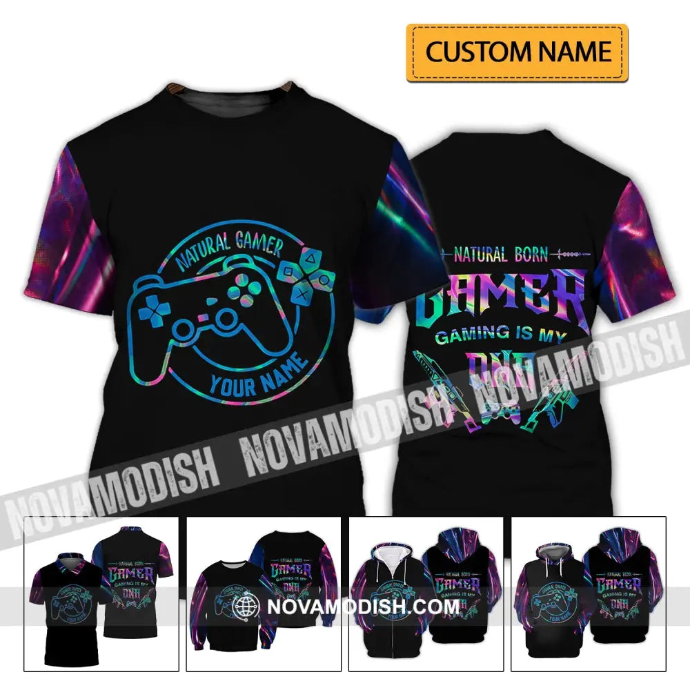 Unisex Shirt - Custom Name T-Shirt Natural Born Gamer Gaming Is My DNA T-shirt