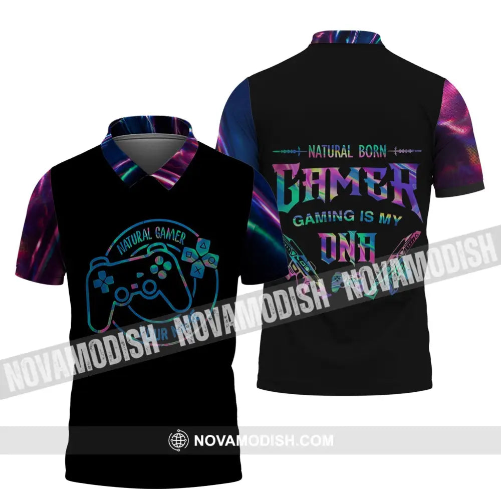 Unisex Shirt - Custom Name T-Shirt Natural Born Gamer Gaming Is My DNA Polo Shirt / S T-shirt