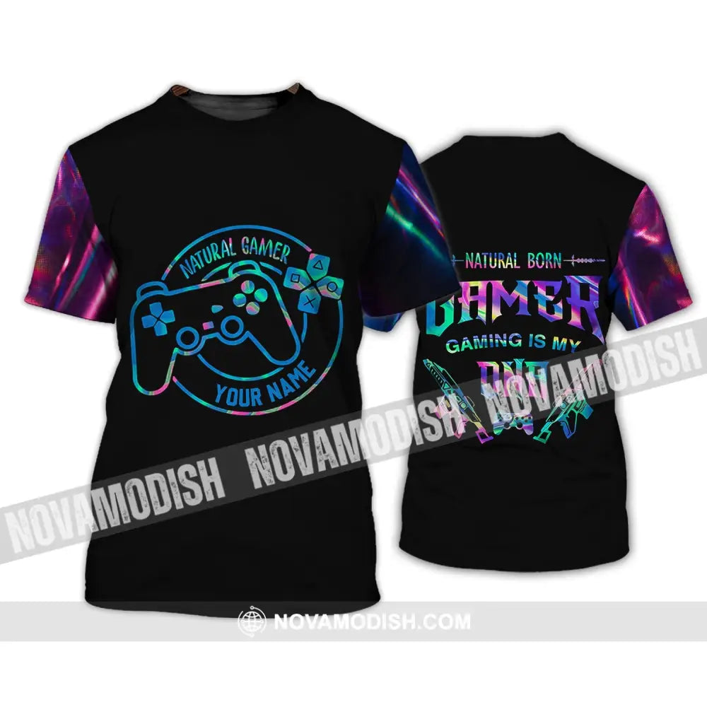 Unisex Shirt - Custom Name T-Shirt Natural Born Gamer Gaming Is My DNA T-Shirt / S T-shirt