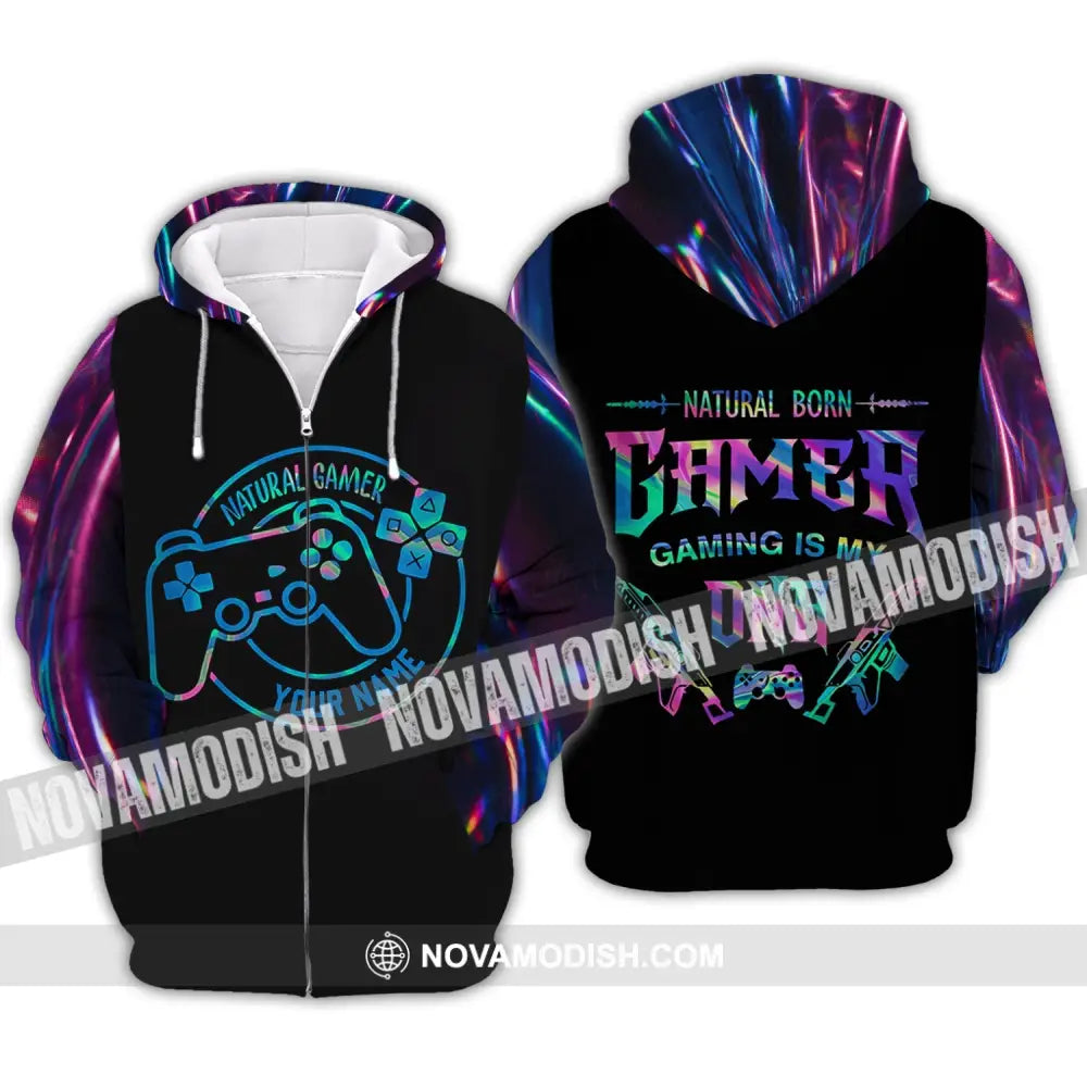 Unisex Shirt - Custom Name T-Shirt Natural Born Gamer Gaming Is My DNA Zipper Hoodie / S T-shirt