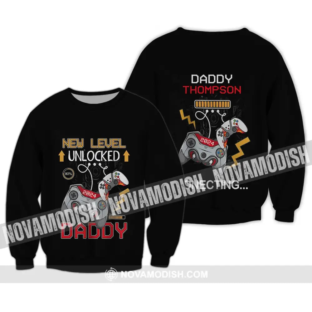 Unisex Shirt - Custom Name T-Shirt New Level Unlocked Long Sleeve / S T-shirt