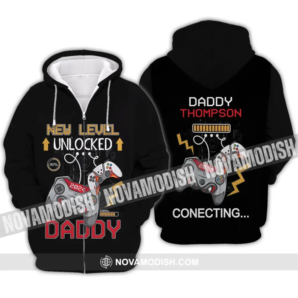Unisex Shirt - Custom Name T-Shirt New Level Unlocked Zipper Hoodie / S T-shirt