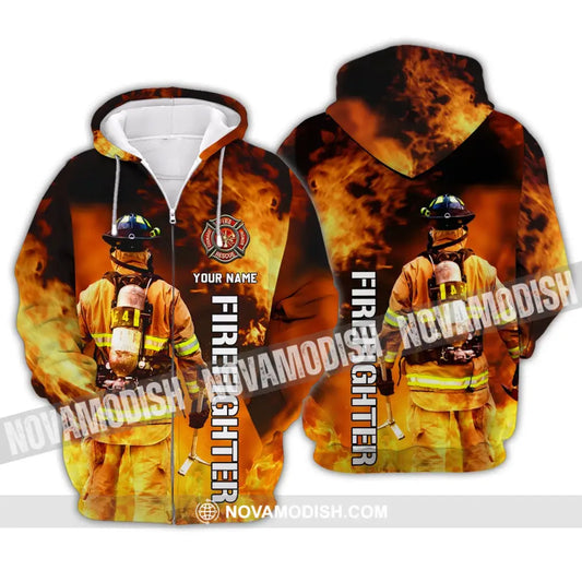 Unisex Shirt - Custom Name T-Shirt Personalized Firefighter Gift For Fireman Zipper Hoodie / S