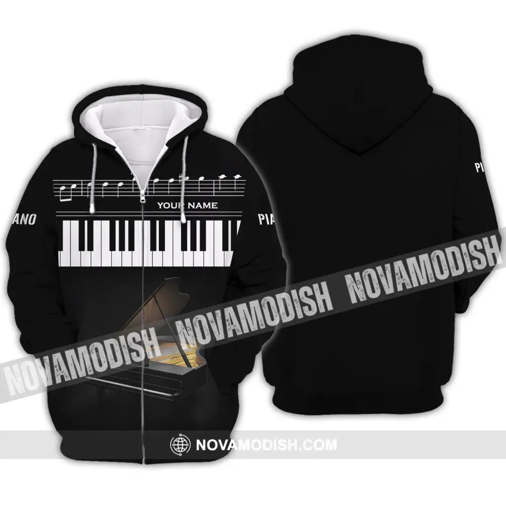Unisex Shirt - Custom Name T-Shirt - Piano Keys Shirt Zipper Hoodie / S T-shirt