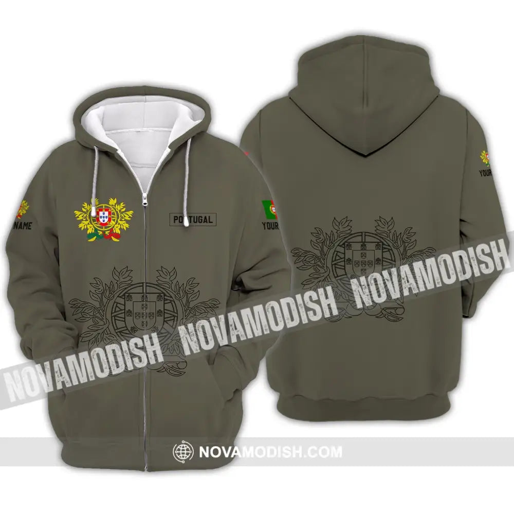 Unisex Shirt - Custom Name T-Shirt - Portugal Name Clothing Portugal Coat Of Arms Zipper Hoodie / S T-shirt