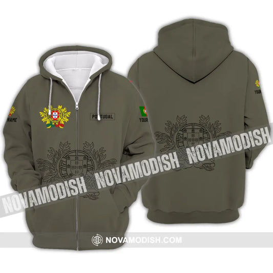 Unisex Shirt - Custom Name T-Shirt - Portugal Name Clothing Portugal Coat Of Arms Zipper Hoodie / S T-shirt