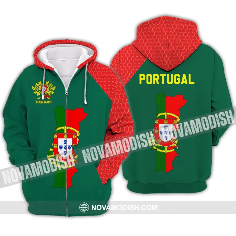 Unisex Shirt - Custom Name T-Shirt - Portugal Name Clothing Portugal Map Zipper Hoodie / S T-shirt