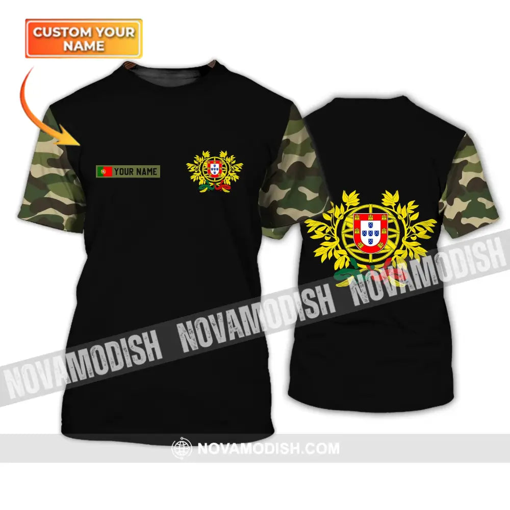 Unisex Shirt - Custom Name T-Shirt Portugal Coat Of Arms Camo Shirt T-shirt