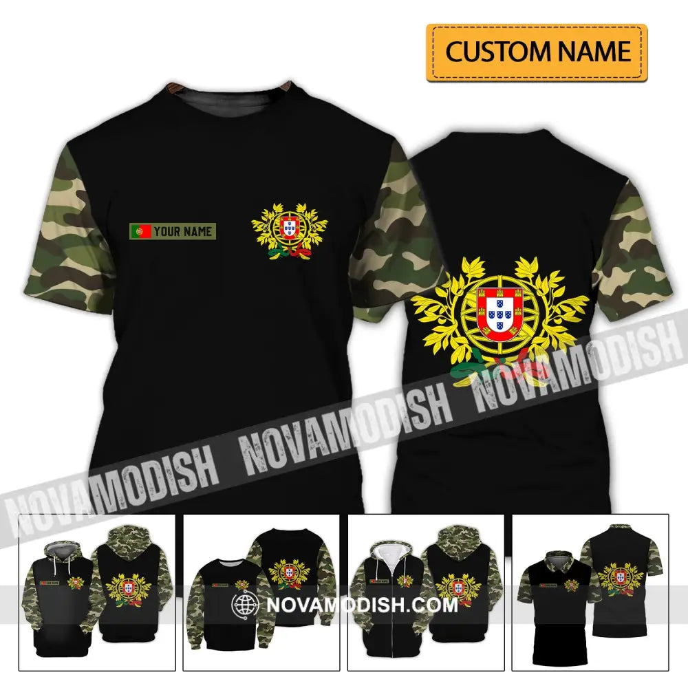 Unisex Shirt - Custom Name T-Shirt Portugal Coat Of Arms Camo Shirt T-shirt