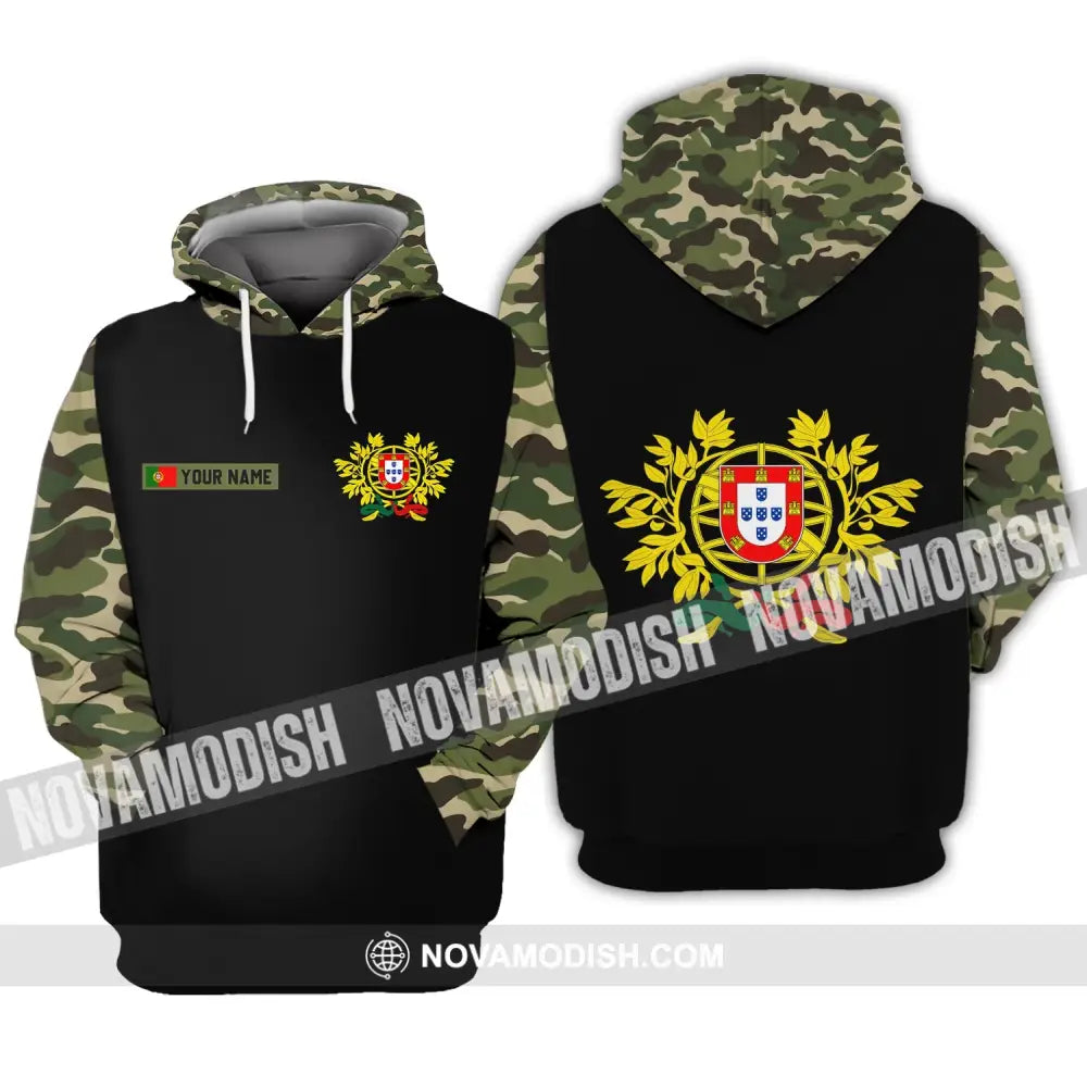 Unisex Shirt - Custom Name T-Shirt Portugal Coat Of Arms Camo Shirt Hoodie / S T-shirt