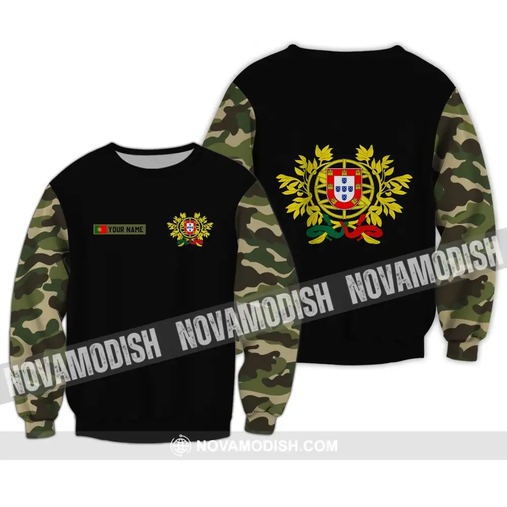 Unisex Shirt - Custom Name T-Shirt Portugal Coat Of Arms Camo Shirt Long Sleeve / S T-shirt