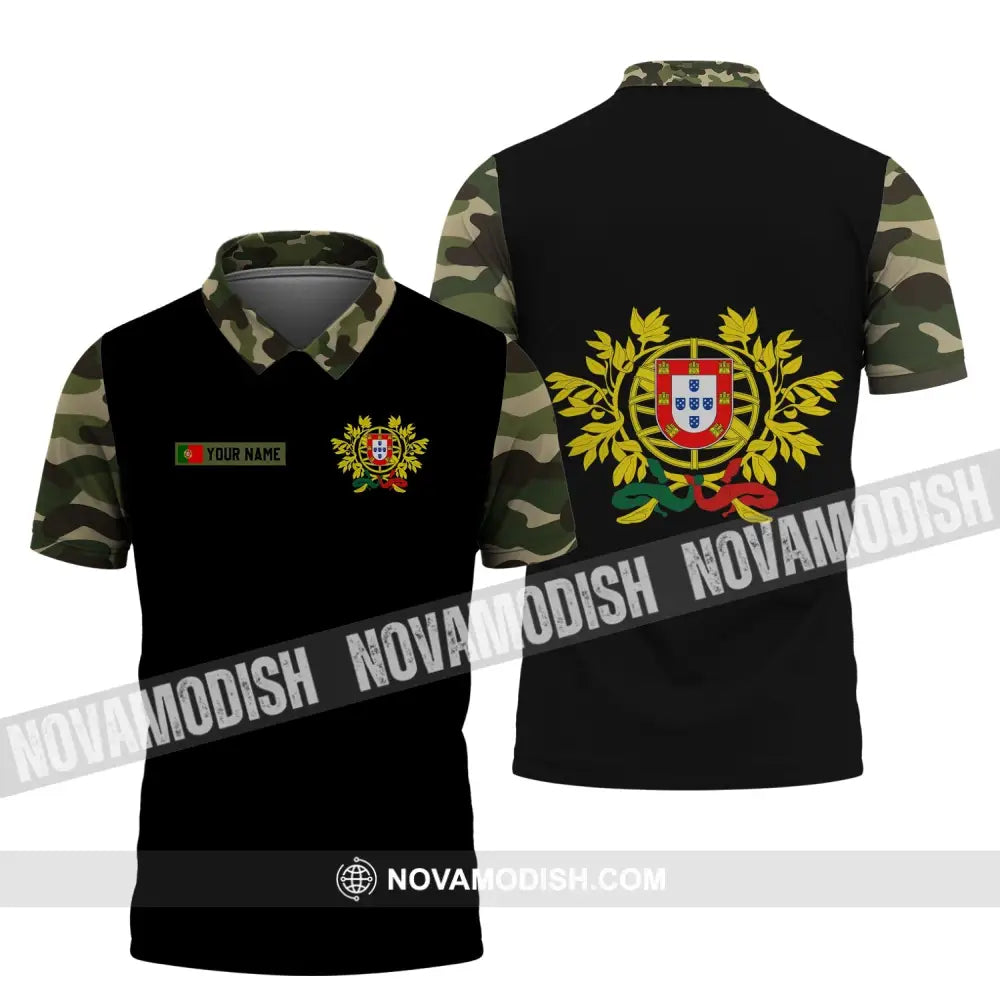 Unisex Shirt - Custom Name T-Shirt Portugal Coat Of Arms Camo Shirt Polo Shirt / S T-shirt