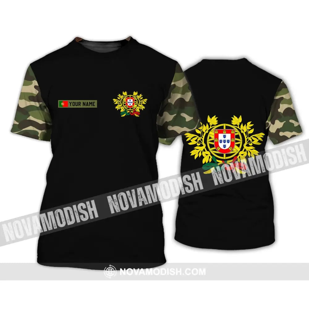 Unisex Shirt - Custom Name T-Shirt Portugal Coat Of Arms Camo Shirt T-Shirt / S T-shirt