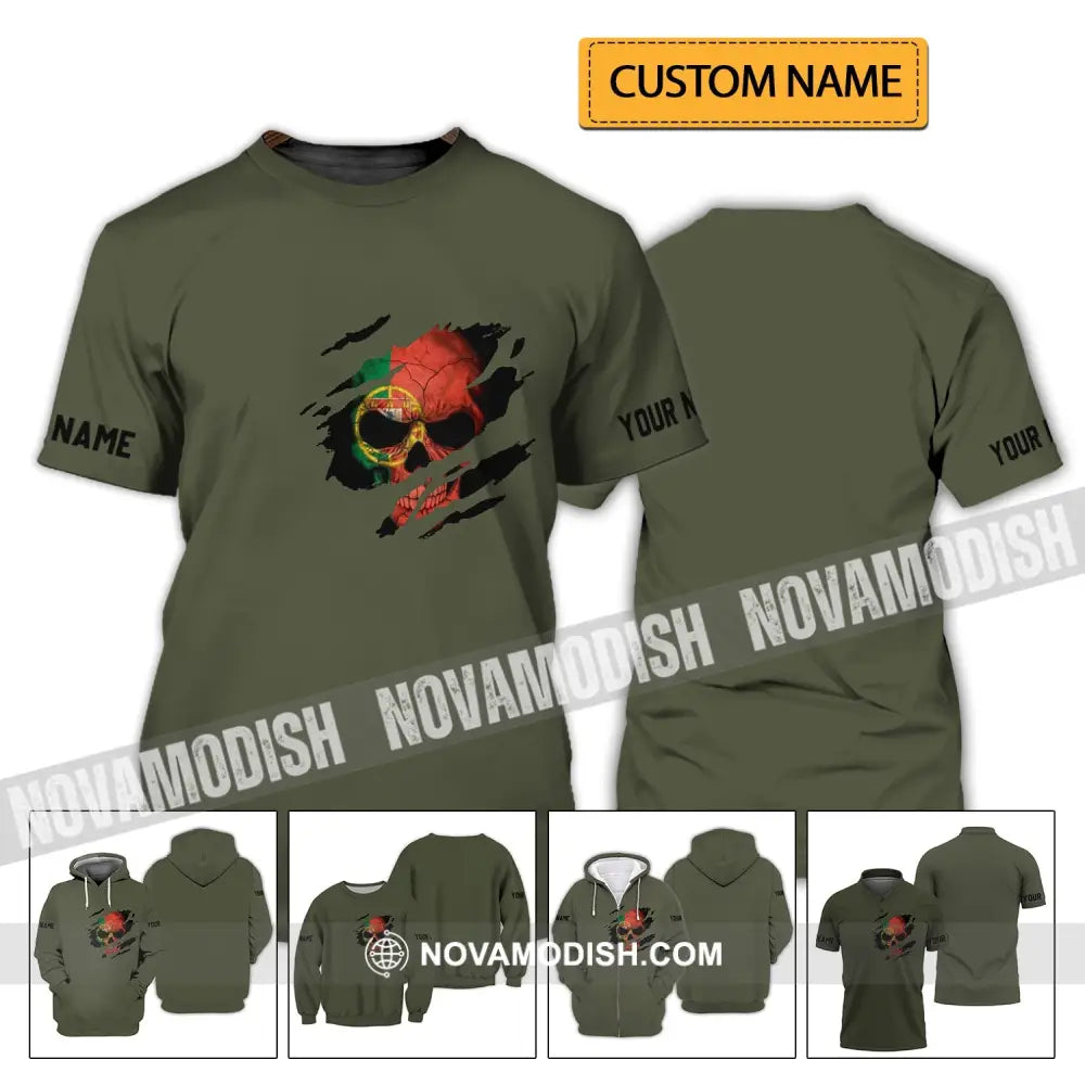 Unisex Shirt - Custom Name T-Shirt Portugal Flag Skull T-shirt
