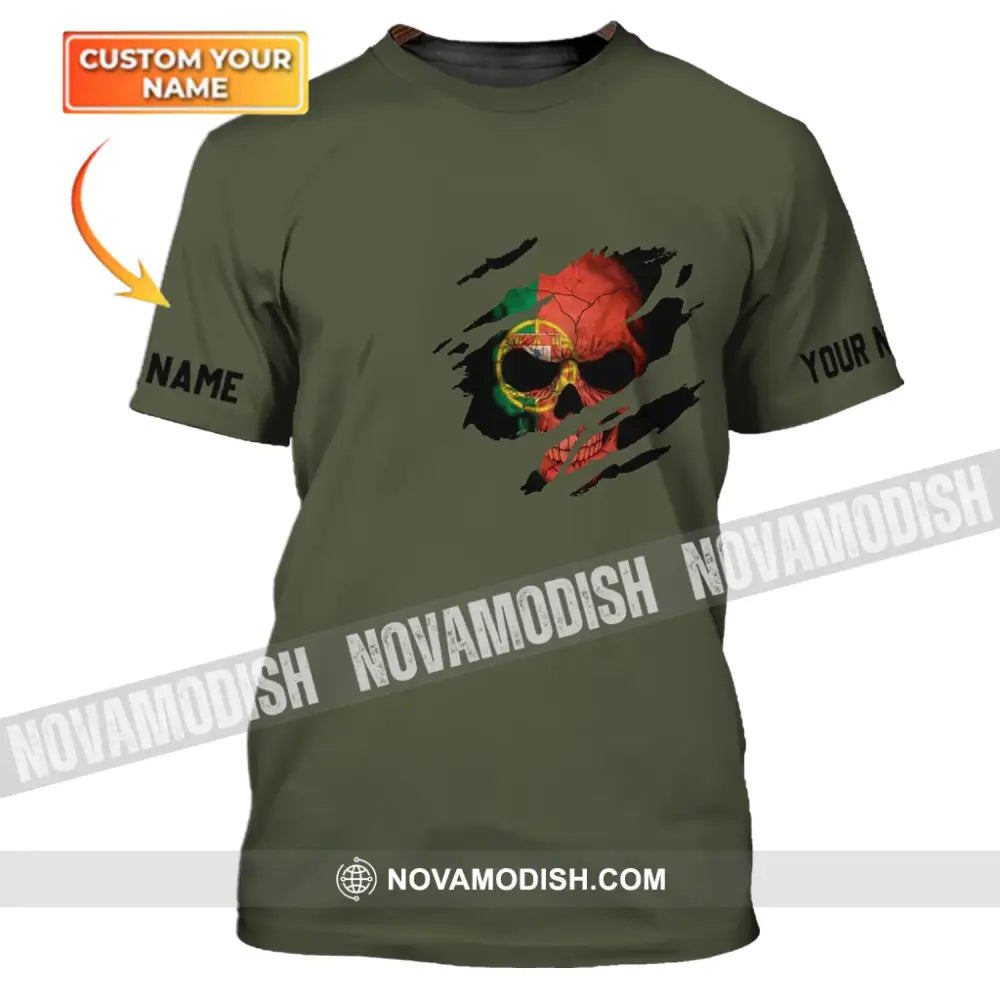 Unisex Shirt - Custom Name T-Shirt Portugal Flag Skull T-shirt