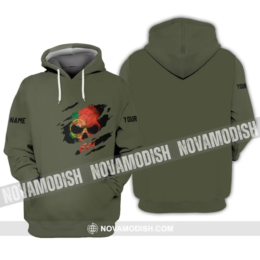 Unisex Shirt - Custom Name T-Shirt Portugal Flag Skull Hoodie / S T-shirt